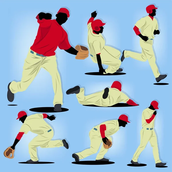 Set silhouette giocatore di baseball — Vettoriale Stock