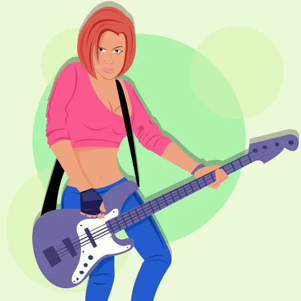 Pemain bass wanita - Stok Vektor