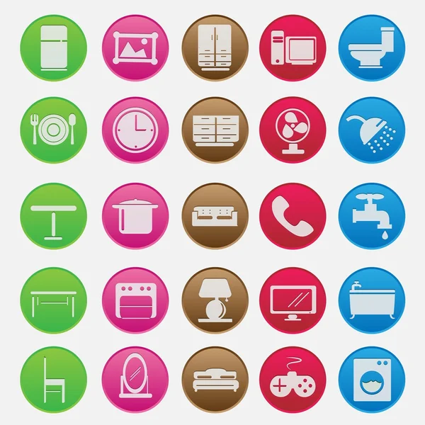 Möbel komplettes Icon-Set — Stockvektor