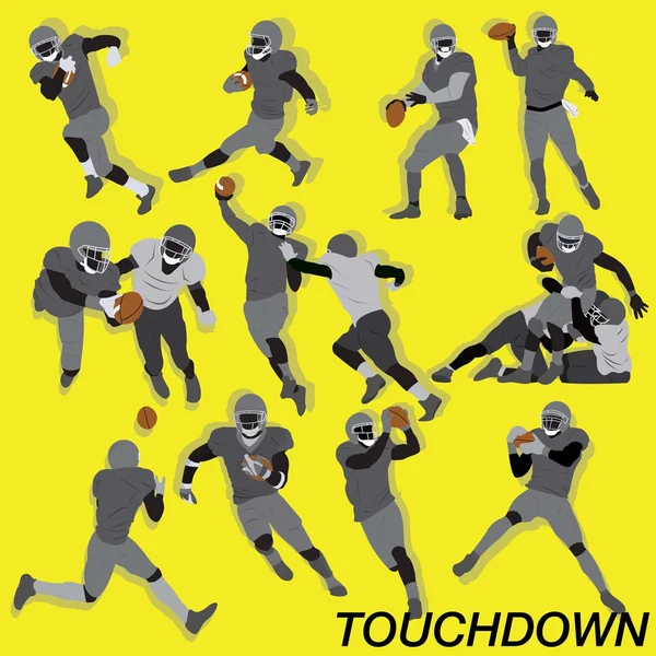 Touchdown football americano stile Super Bowl con molte azione e posizione — Vettoriale Stock