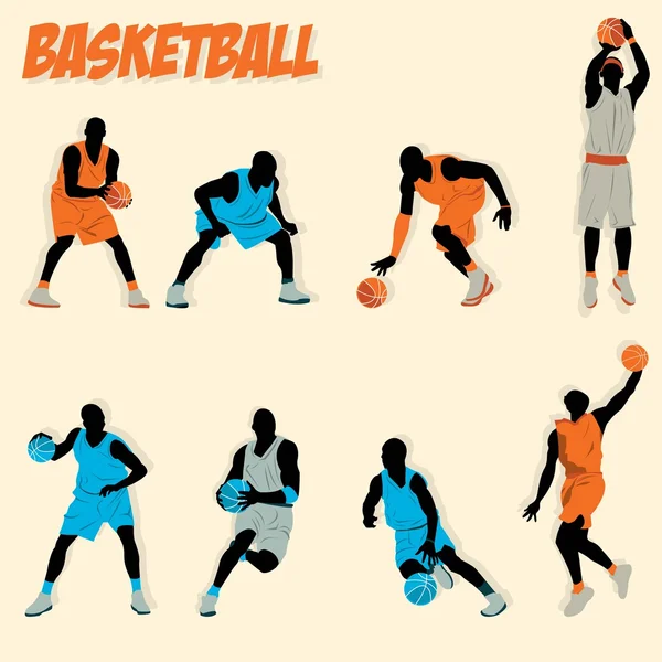 Beaucoup d'action de basket-ball faire un peu de tir dribble défense offense saut slam dunk — Image vectorielle