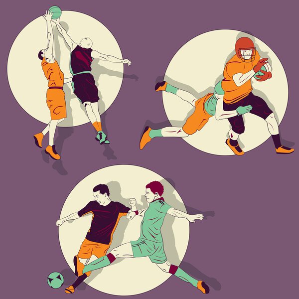 basketball soccer american football player fight to get the ball and win the game