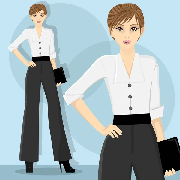 Young and pretty career woman wearing white blouse — Stock Vector