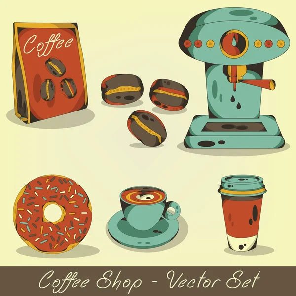 Café conjunto vetor loja —  Vetores de Stock