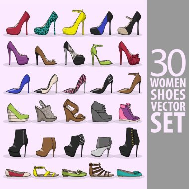 30 kadın ayakkabı set vektör