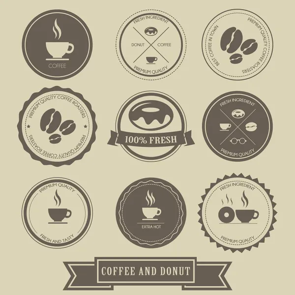 Diseño de etiquetas de café y rosquilla — Vector de stock