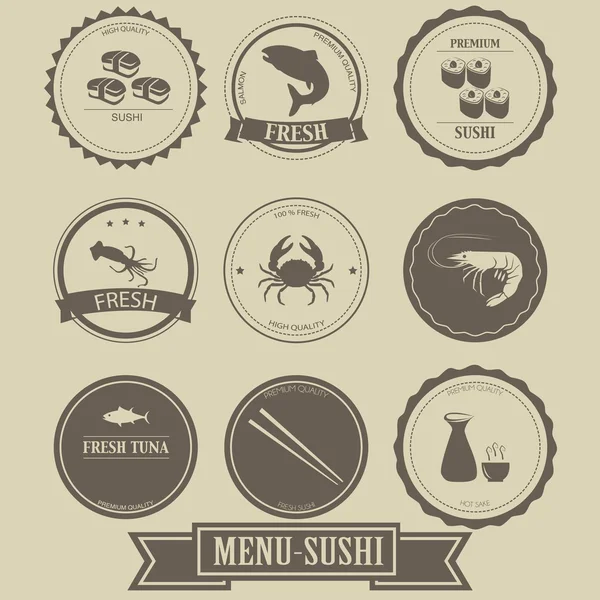 Design des Menüs Sushi-Etiketten — Stockvektor