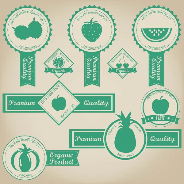 Diseño de etiquetas de frutas frescas y orgánicas — Vector de stock
