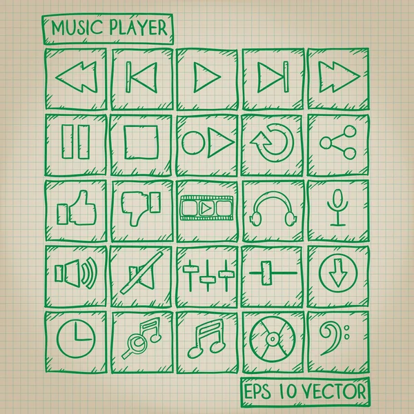 Reproductor de música Icon Doodle Set — Vector de stock