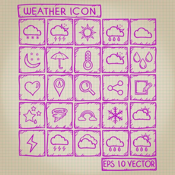 Weather simge doodle seti — Stok Vektör