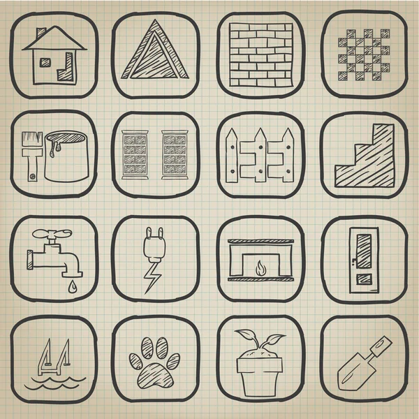 Huis pictogrammenset doodle — Stockvector