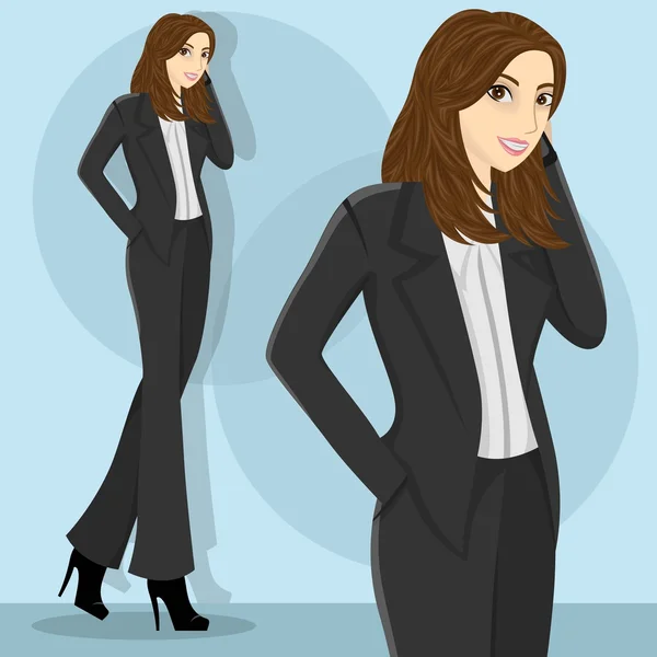 Młoda i ładna kobieta kariery na sobie czarną bluzkę ilustracja — Wektor stockowy