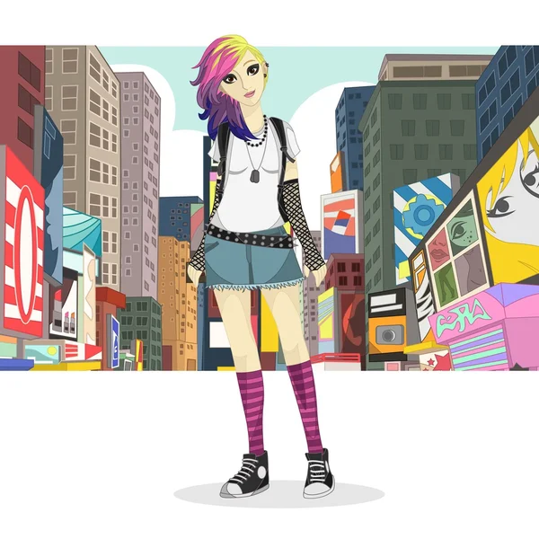 大城市的女孩时尚风格 — 图库矢量图片