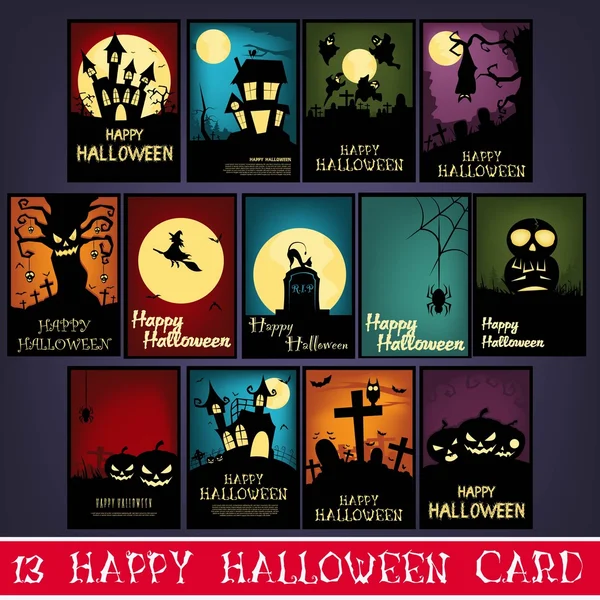 13 joyeuses cartes d'Halloween — Image vectorielle