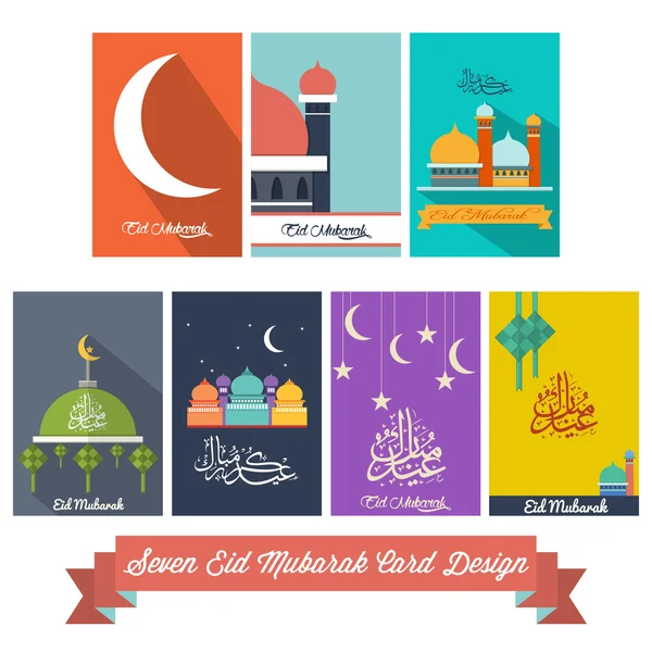 yedi eid mubarak düz tasarım kartı