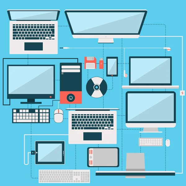 Bilgisayar laptop ve başka bir gadget düz tasarım koleksiyonu