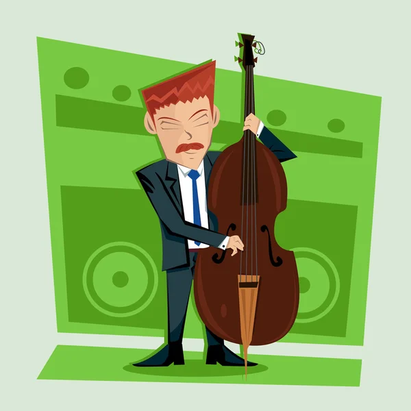 Suave y elegante contrabajista de jazz — Vector de stock