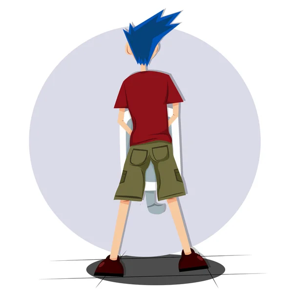 Hombre de pelo azul en el inodoro por detrás — Vector de stock