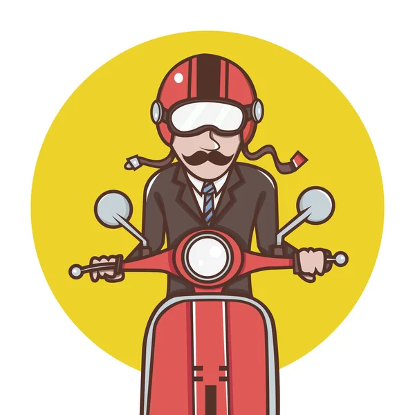 Hombre con casco rojo montando un scooter rojo — Vector de stock