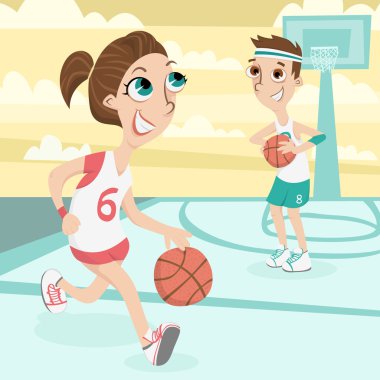 hoş bir çift basletball resimde oynamak