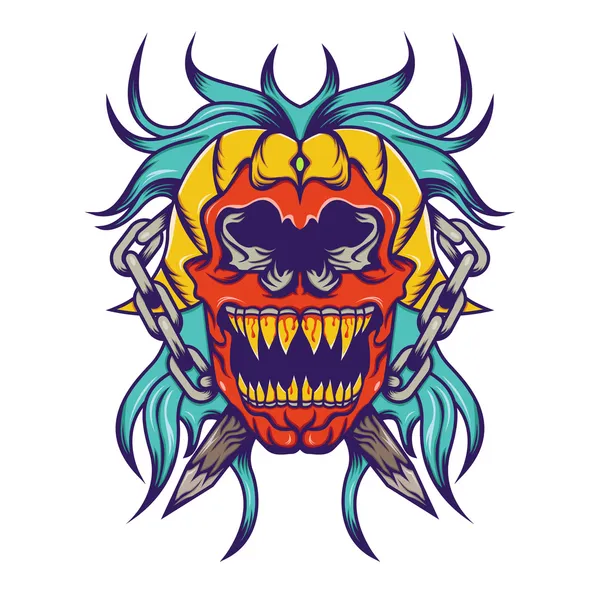 Rode skull met blauwe haar tatoeage ontwerp illustratie — Stockfoto