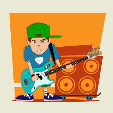 punk rock çocuk bas gitarist illüstrasyon