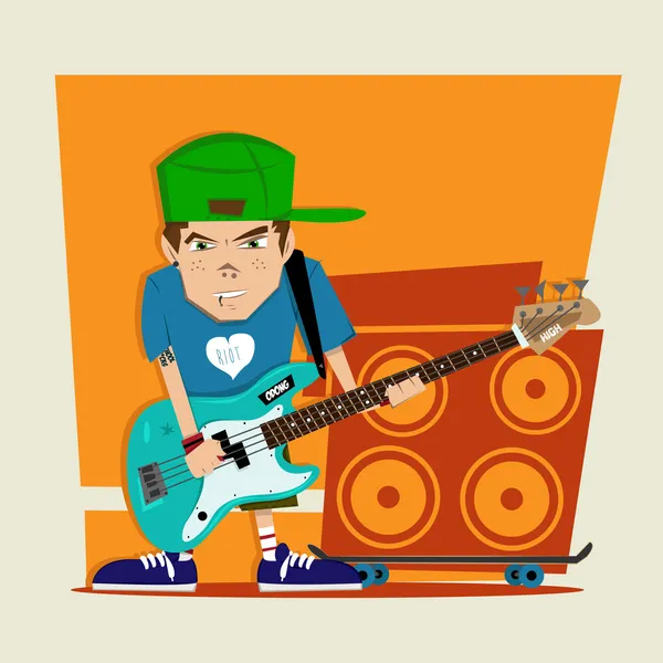 Punk rock boy bass player Illustration — Stock Photo, Image