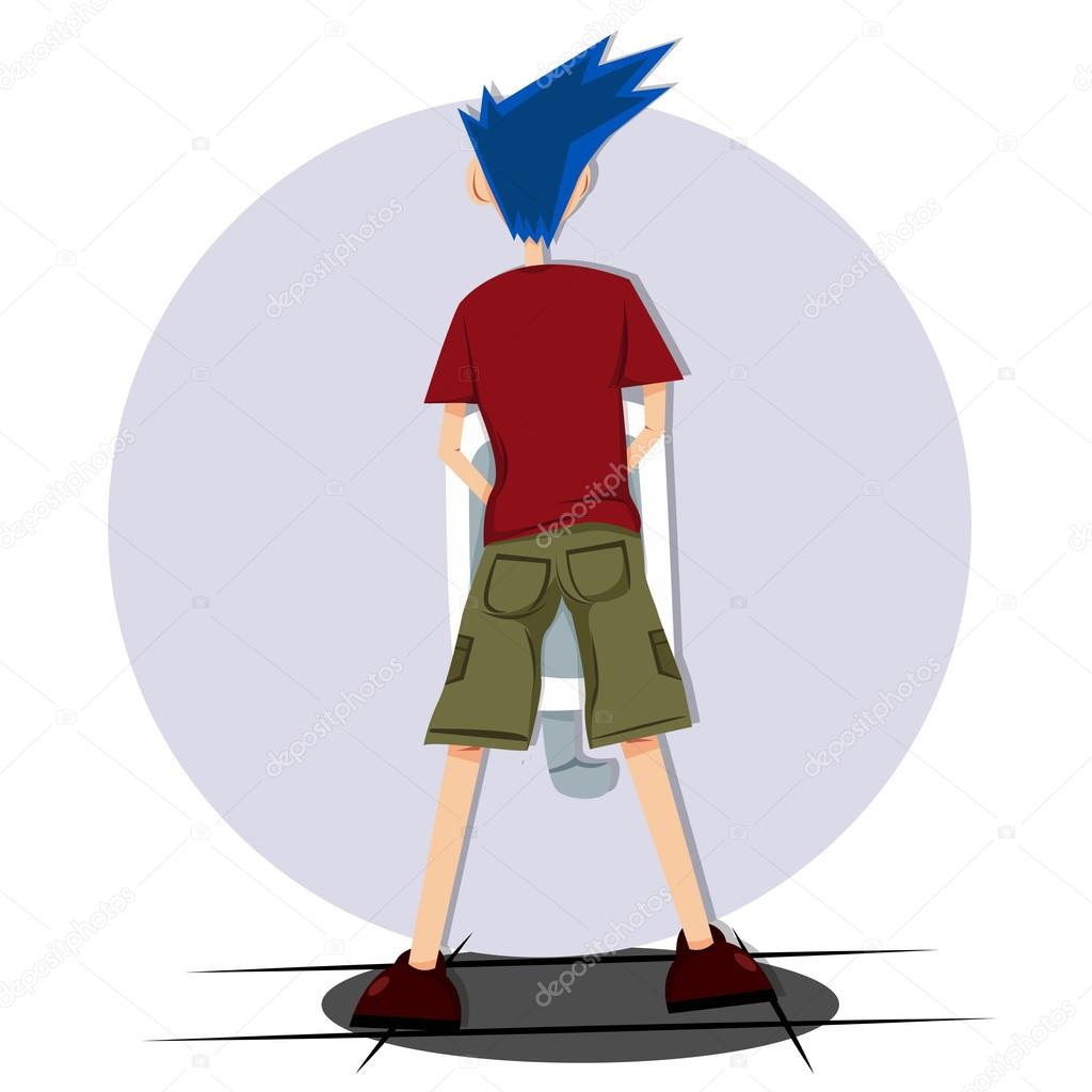 Blue hair man on toilet from behind Illustration