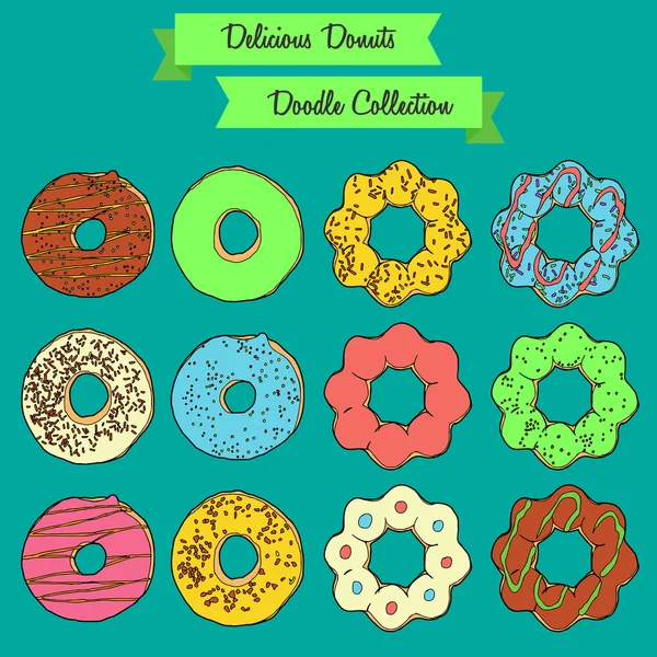 Смачні пончики doodle колекції — стоковий вектор