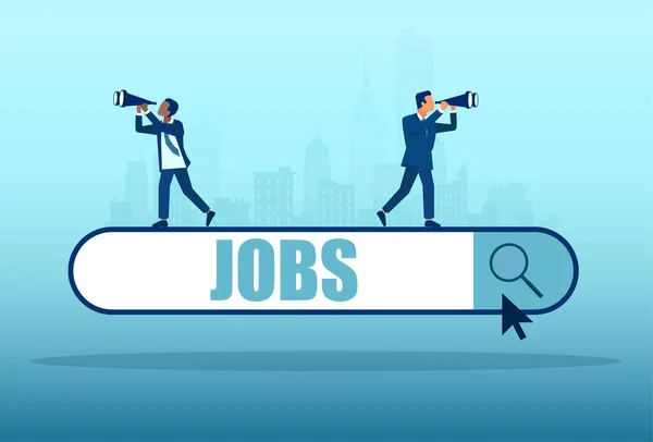 Vector Two Businessmen Looking Job Standing Search Bar — 스톡 벡터