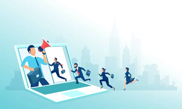 Remote Work Online Job Concept Vector Business People Running Laptop — Stock Vector