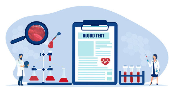 Vector of doctors and lab personal collecting blood to perform medical blood test, chemical laboratory analysis