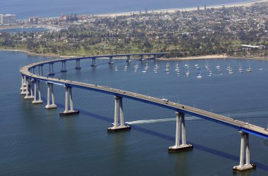 Panoramic view of San Diego's Coronado Bay Bridge clipart