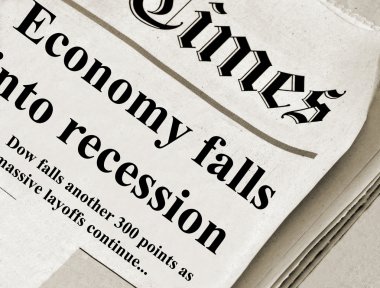 Economic Recession headlines in an unknown Journal newspaper clipart