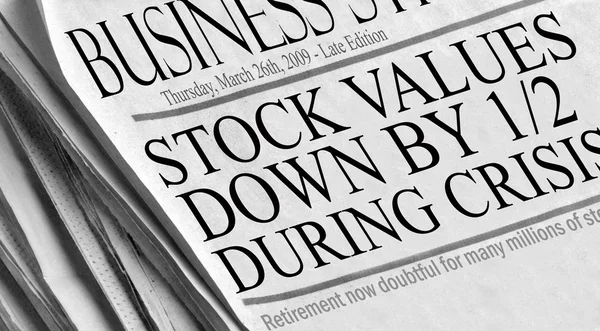 Newspaper headlines - Stock Values Down by 1.2 during crisis.