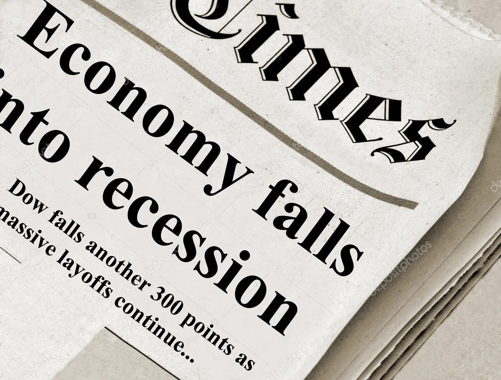 Economic Recession headlines in an unknown Journal newspaper Stock
