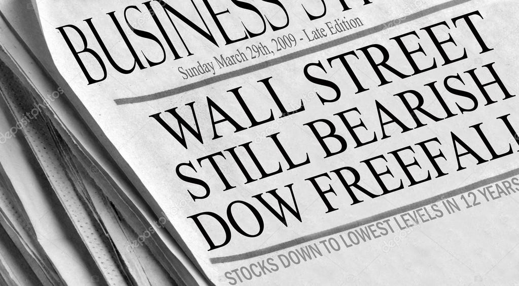 Newspaper reads 'Wall Street Still Bearish - Dow Freefall'