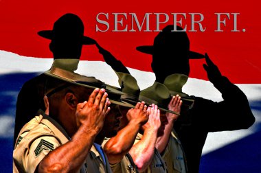 Silhouette of Marine drill instructors saluting clipart