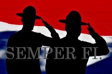 Silhouette of two Marines drill instructors clipart