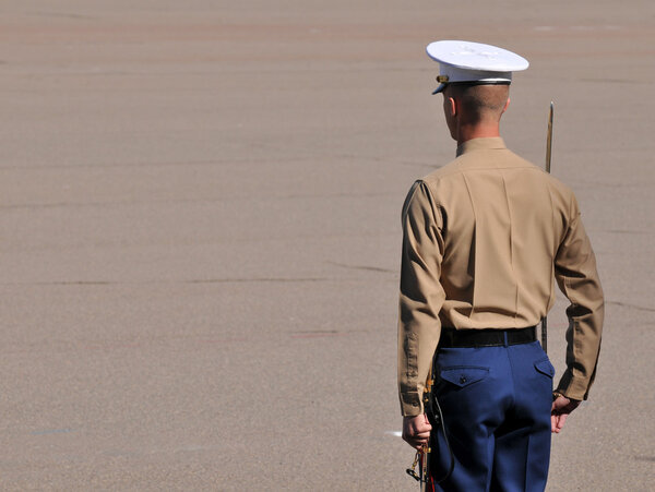 United States Marine Corps Officer Standing At Attention