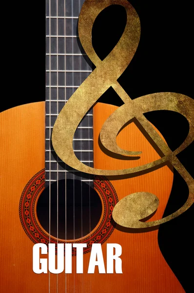 Treble clef on the background of the guitar — Stock Photo, Image