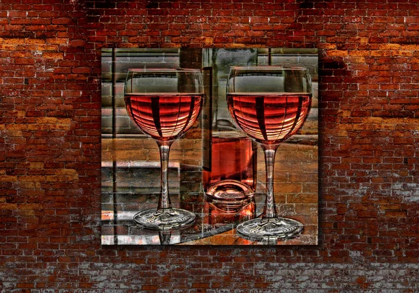 Dos copas de vino tinto sobre un fondo de piedra — Foto de Stock