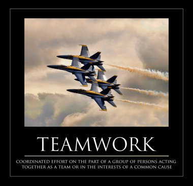 Closeup image of four US Navy Blue Angels flying in tight diamond formation clipart