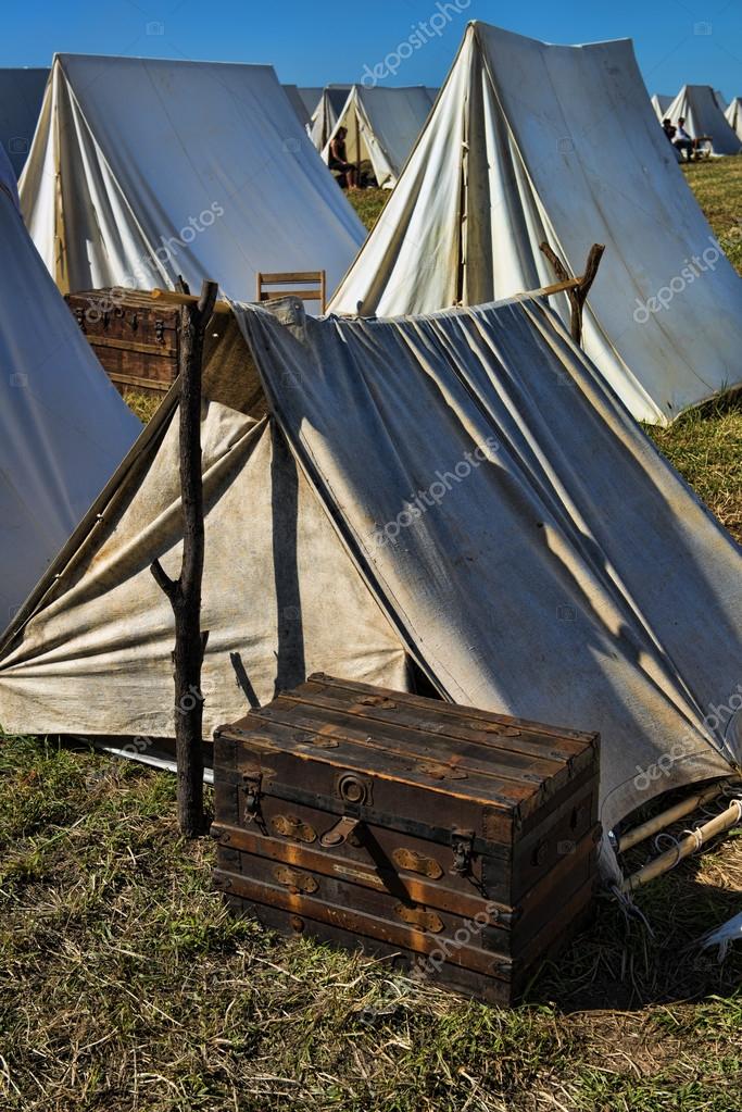 Tents with chest at 150th anniversary of the American Civil War