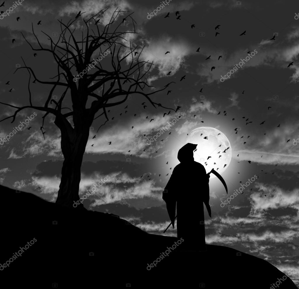 Grim reaper on Halloween — Stock Photo © alancrosthwaite #33936719, image size:1024x991