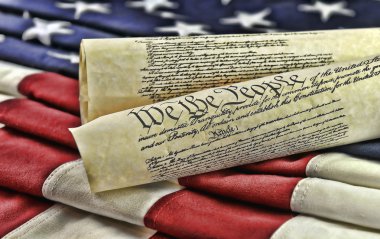US Constitution and flag background. clipart