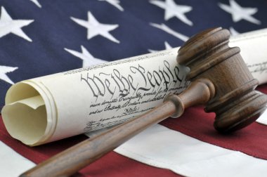 Constitution document, gavel, and American flag clipart