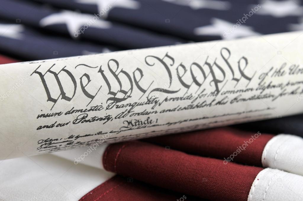US Constitution and flag