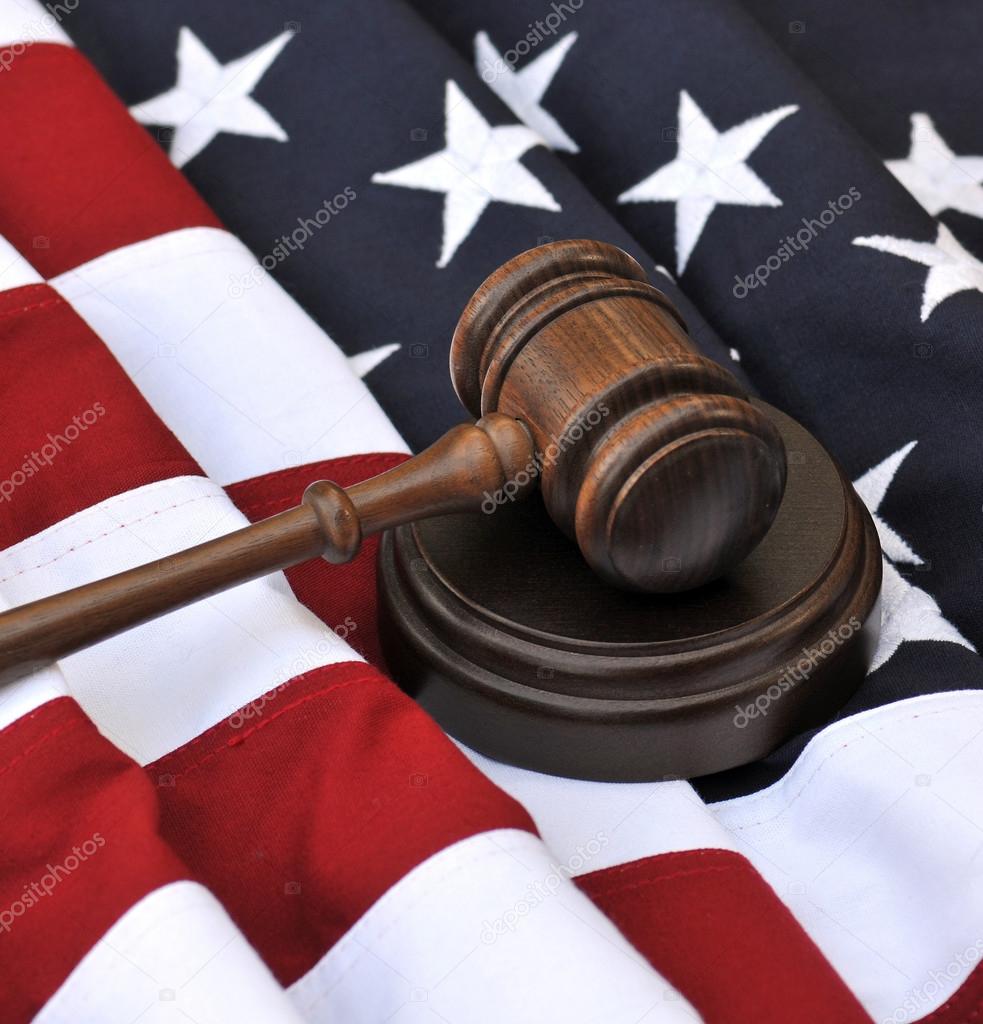 American flag and judicial symbols
