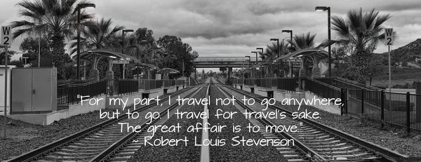 Commuter train station with quote — Stock Photo, Image